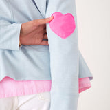 Women's Light Blue Oversized Tee with Pink Heart Patch on Elbow