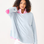 Women's Light Blue Oversized Tee with Pink Heart Patch on Elbow