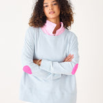 Women's Light Blue Oversized Tee with Pink Heart Patch on Elbow