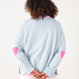 Women's Light Blue Oversized Tee with Pink Heart Patch on Elbow