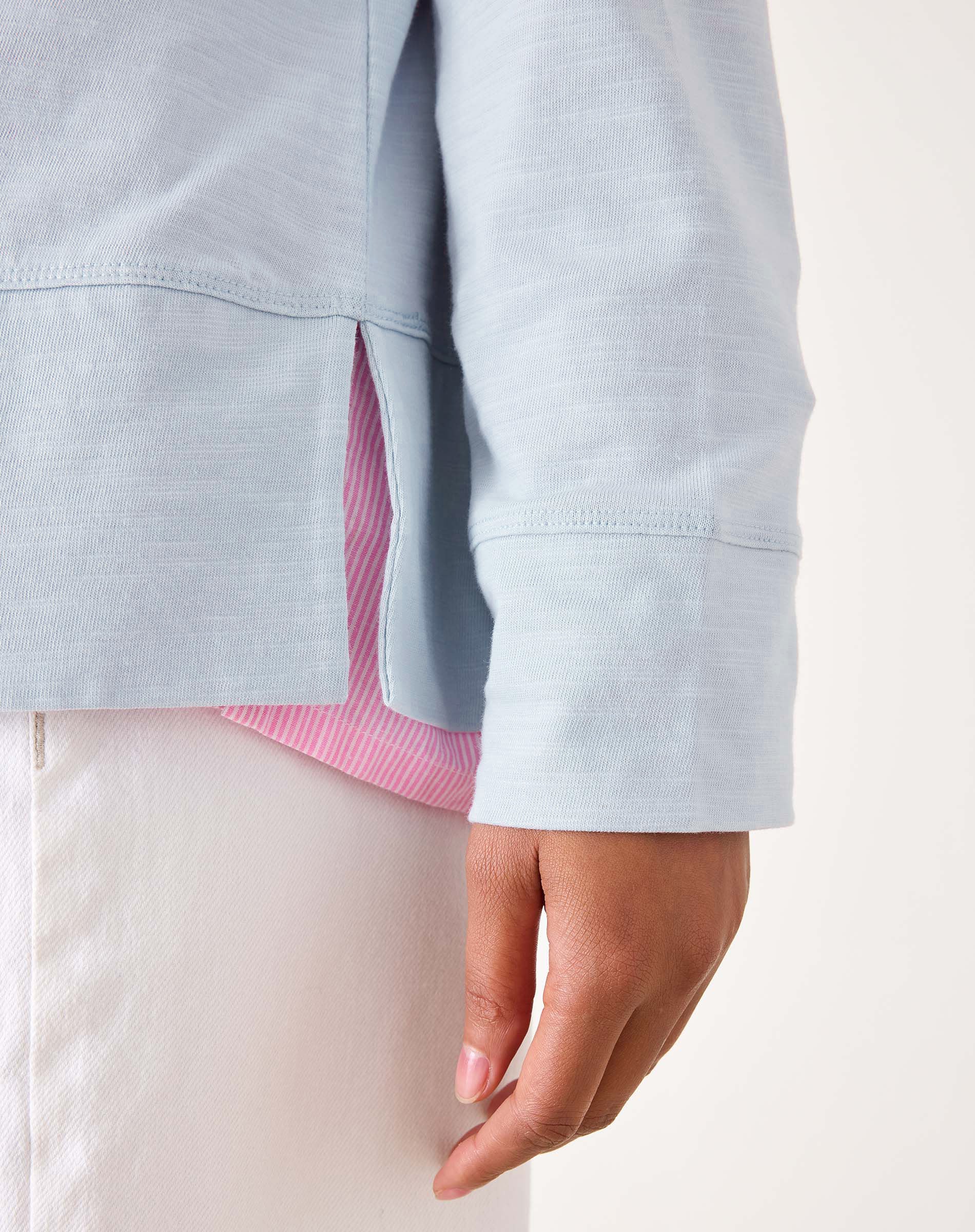 Women's Light Blue Oversized Tee with Pink Heart Patch on Elbow