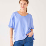 Women's Baby Blue Raw Edge French Terry Vneck Top