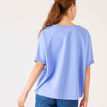 Women's Baby Blue Raw Edge French Terry Vneck Top