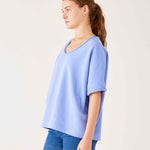 Women's Baby Blue Raw Edge French Terry Vneck Top