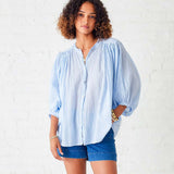 Women's Light Blue Ruffle Blouse Long Sleeve