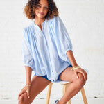 Women's Light Blue Ruffle Blouse Long Sleeve