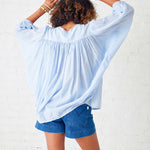 Women's Light Blue Ruffle Blouse Long Sleeve