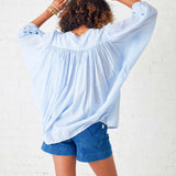 Women's Light Blue Ruffle Blouse Long Sleeve