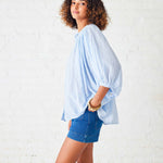 Women's Light Blue Ruffle Blouse Long Sleeve