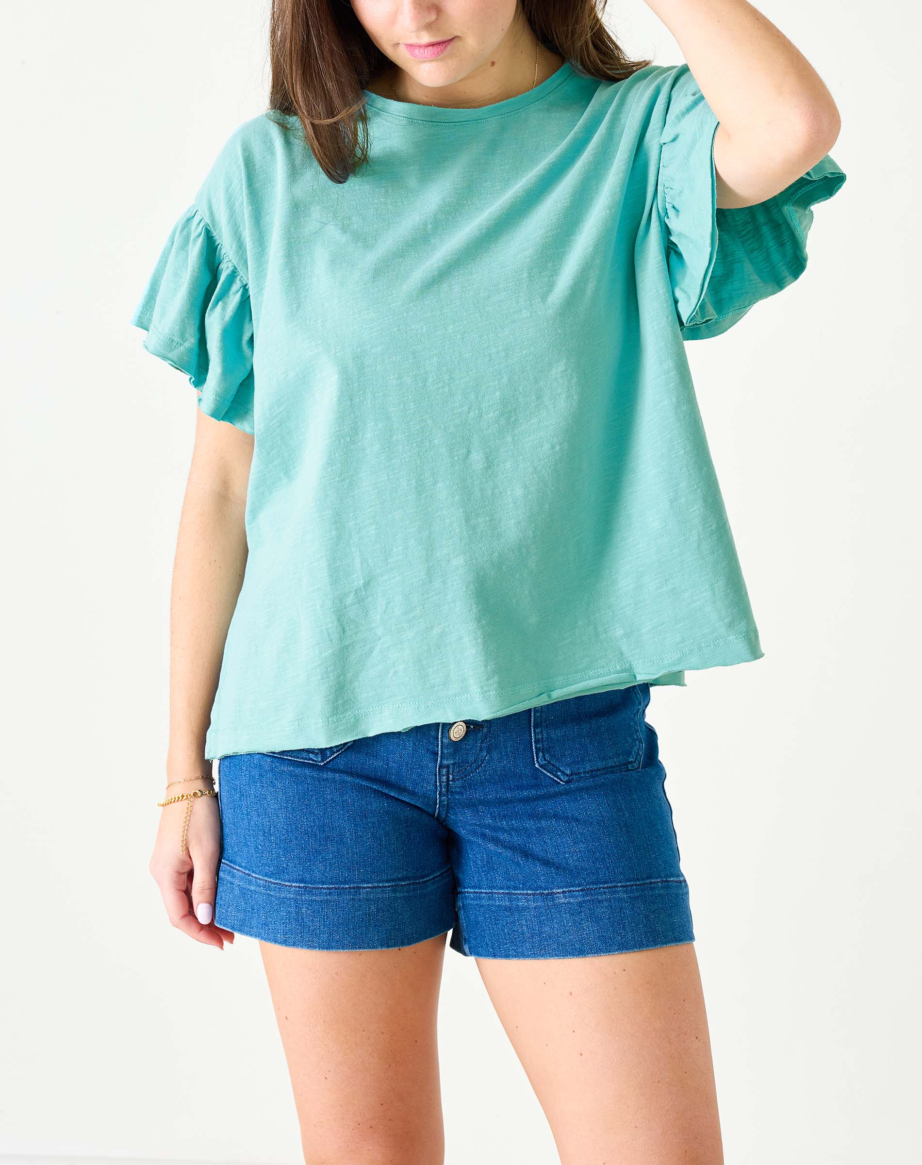 Women's Light Blue Ruffle Tee