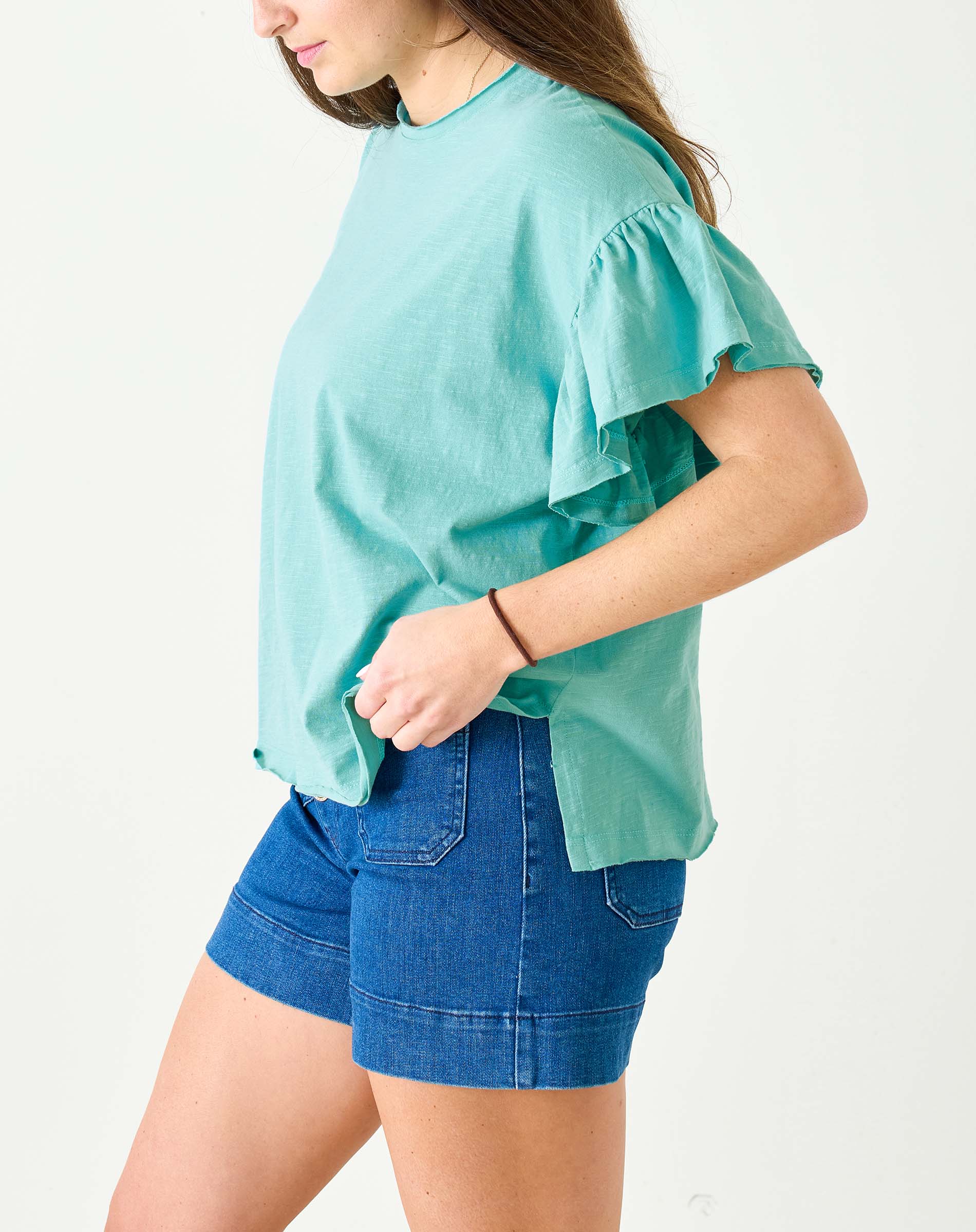 Women's Light Blue Ruffle Tee