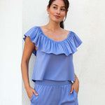 Women's Light Blue Ruffle Top