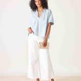 Women's Light Blue Short Sleeve Ruffle Tee