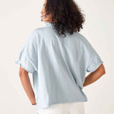 Women's Light Blue Short Sleeve Ruffle Tee