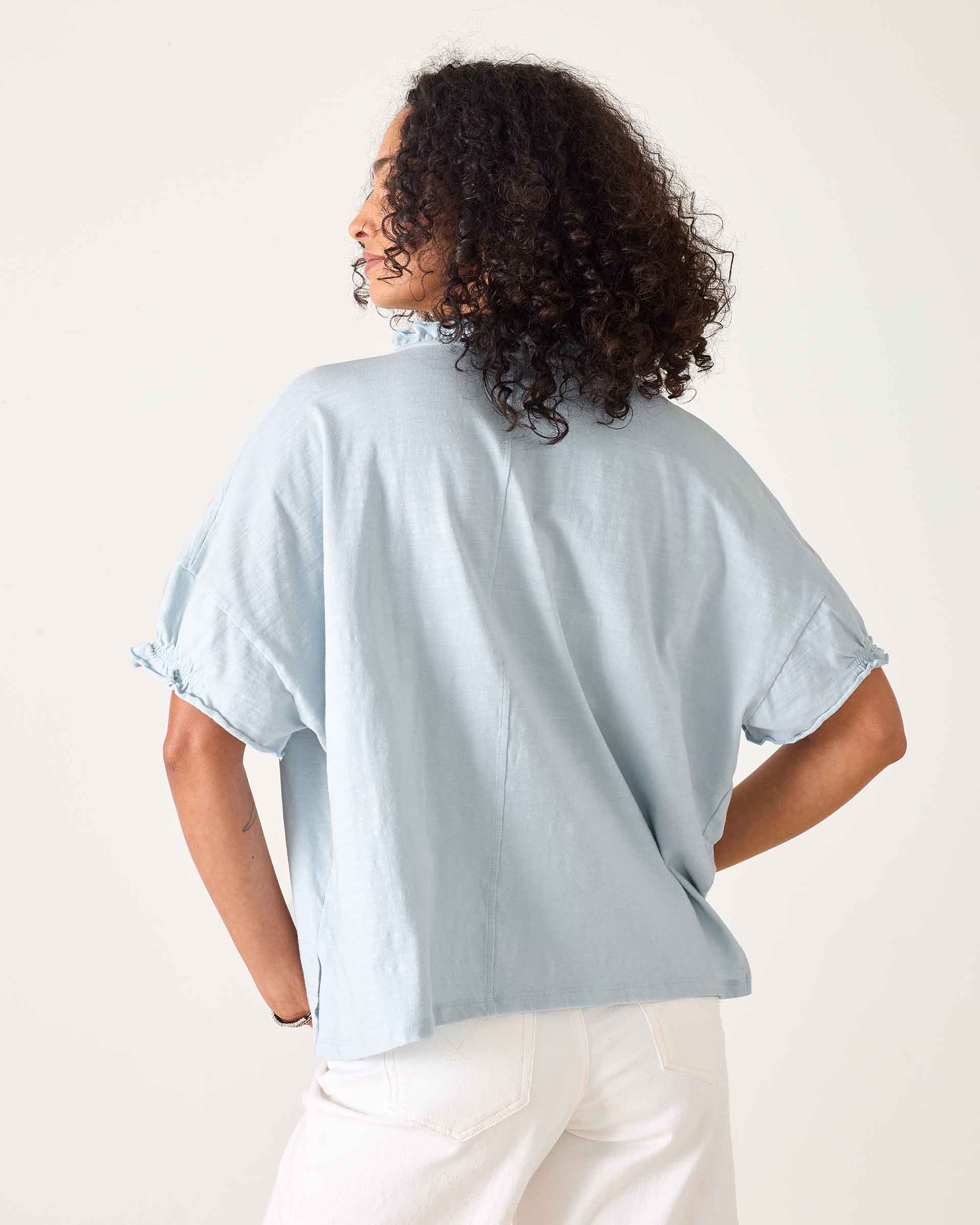 Women's Light Blue Short Sleeve Ruffle Tee