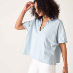 Women's Light Blue Short Sleeve Ruffle Tee