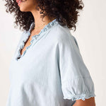 Women's Light Blue Short Sleeve Ruffle Tee