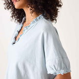Women's Light Blue Short Sleeve Ruffle Tee