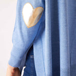 Women's One Size Light Blue Sweater with Gold Hearts on Sleeve