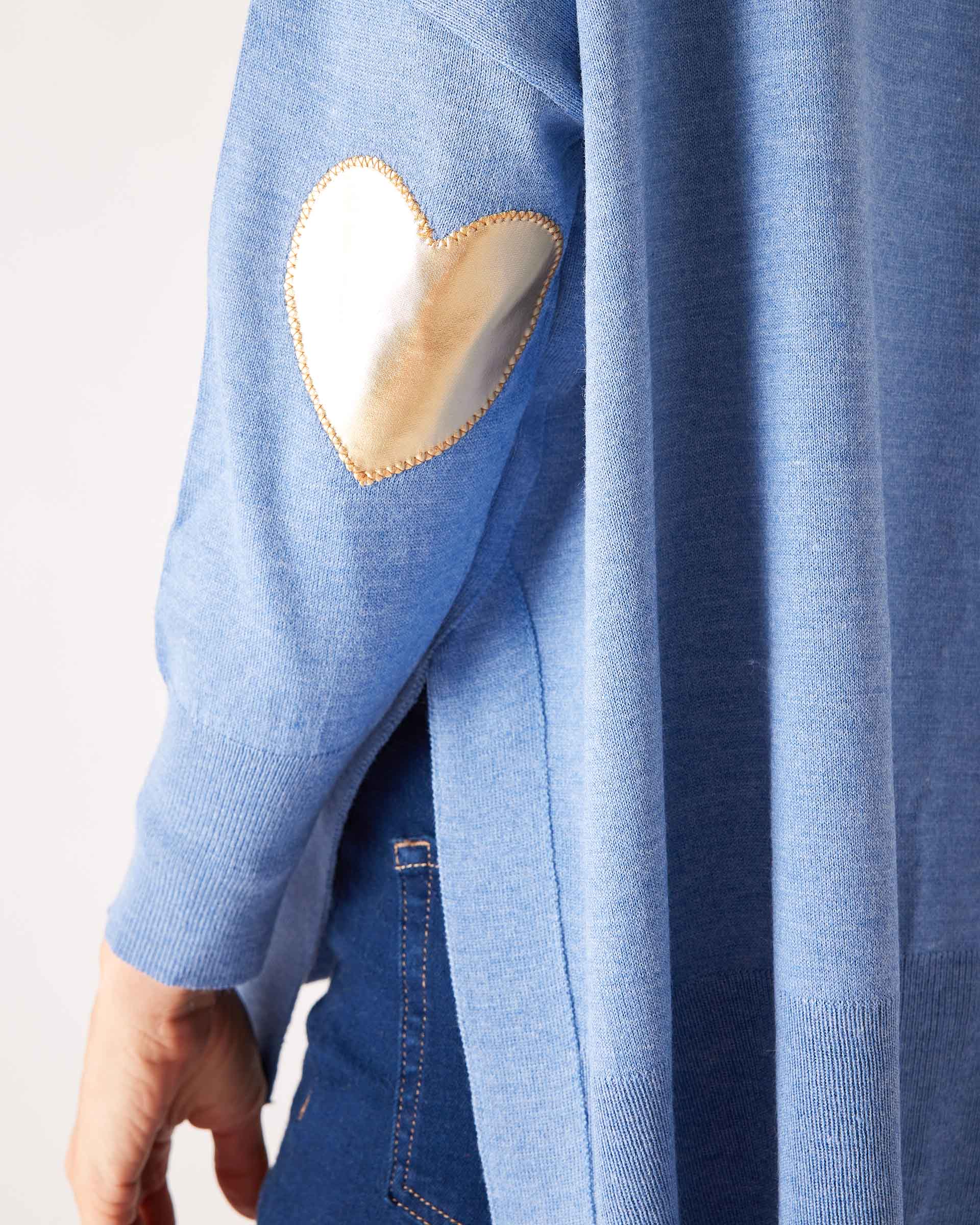 Women's One Size Light Blue Sweater with Gold Hearts on Sleeve