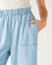 Women's Light Blue Wide Leg Deep Pocket Jeans Front View Close-up Pocket Detail
