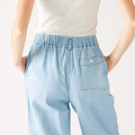 Women's Light Blue Wide Leg Deep Pocket Jeans Rear View Close-up Pocket Detail