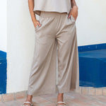 Women's Light Brown Cropped Wide Leg