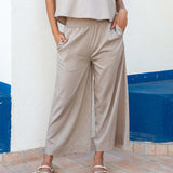 Women's Light Brown Cropped Wide Leg