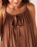 Women's Light Brown Loose Fit Pullover Maxi Dress Close-up Front View of Neckline Detail