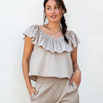 Women's Light Brown Ruffle Top