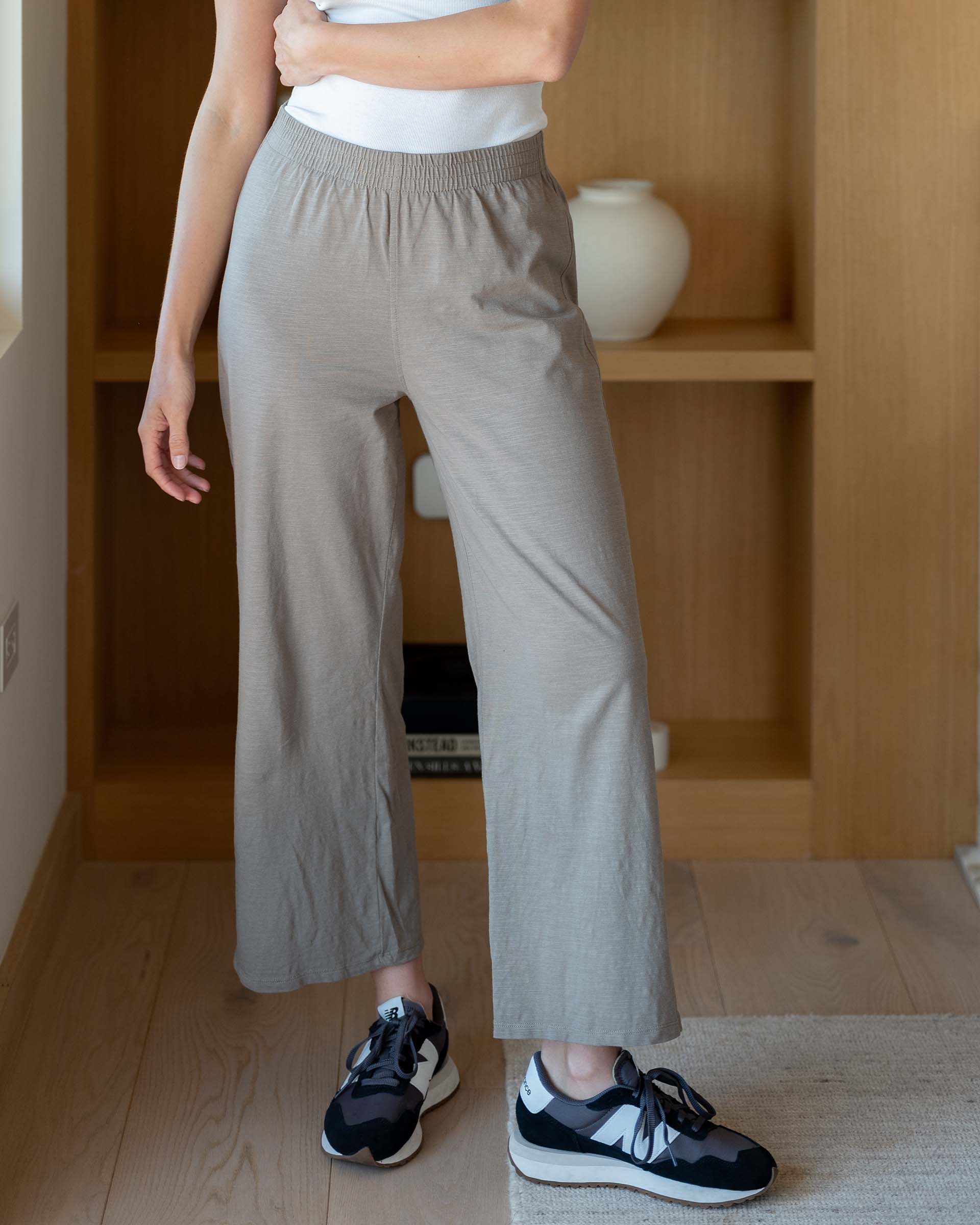 Women's Light Brown Slub Pant Front View