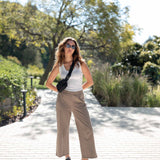 Women's Light Brown Slub Pant Travel Look 