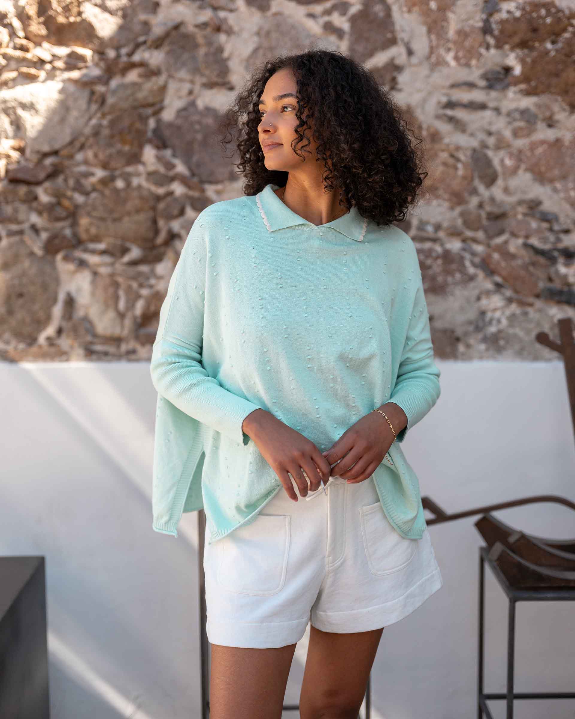 Women's Cotton Polo Oversized Sweater