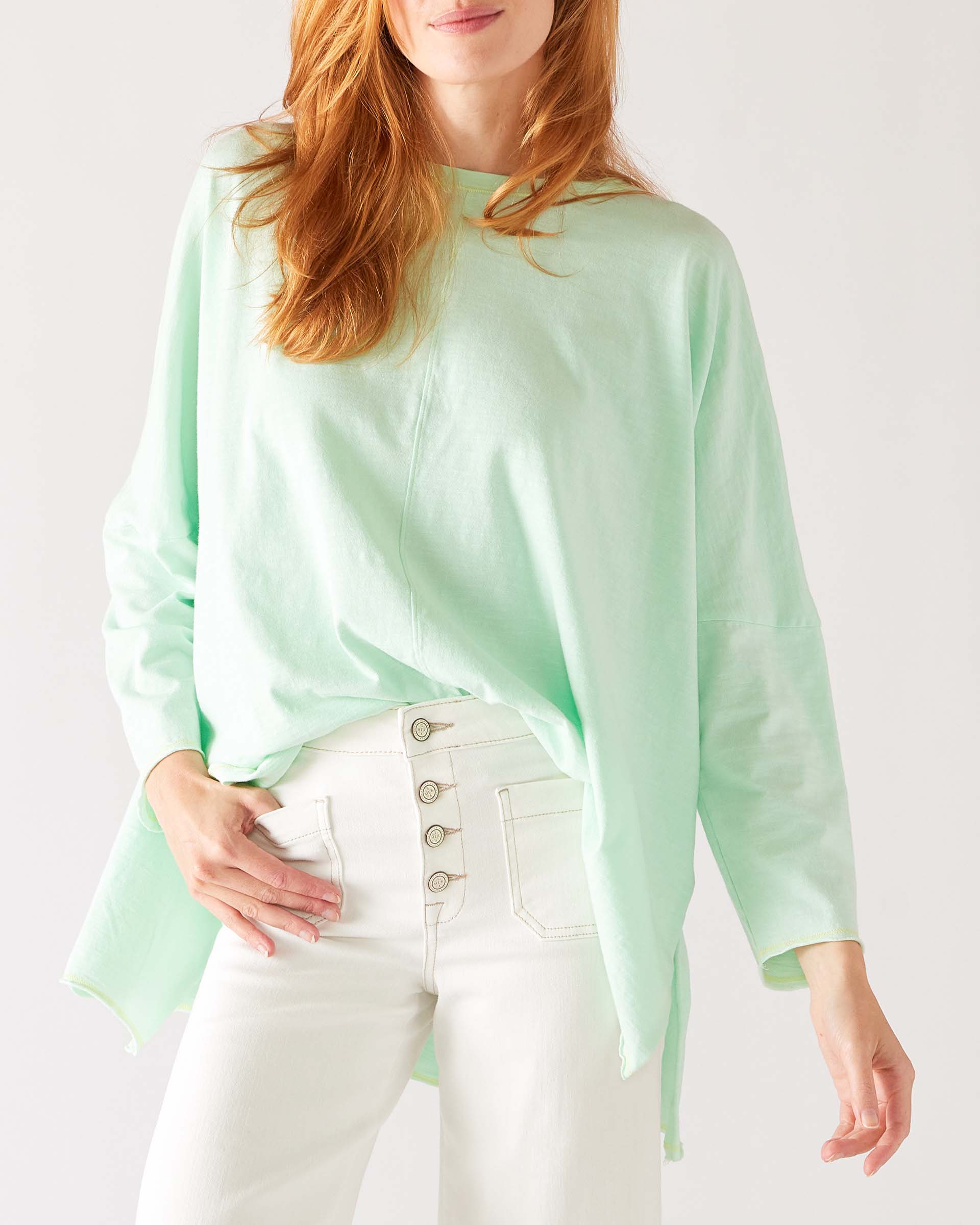Women's One Size Tee in Light Green Chest View