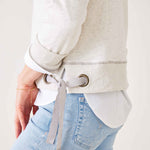 Women's Light Grey Crewneck Sweatshirt with Adjustable Ribbon Ties