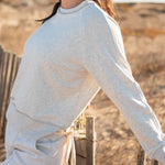 Women's Light Grey Crewneck Sweatshirt with Adjustable Ribbon Ties