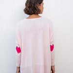 Women's Light Pink One Sized Sweater With Pink Hearts On Elbow and AMOUR Motto on Chest