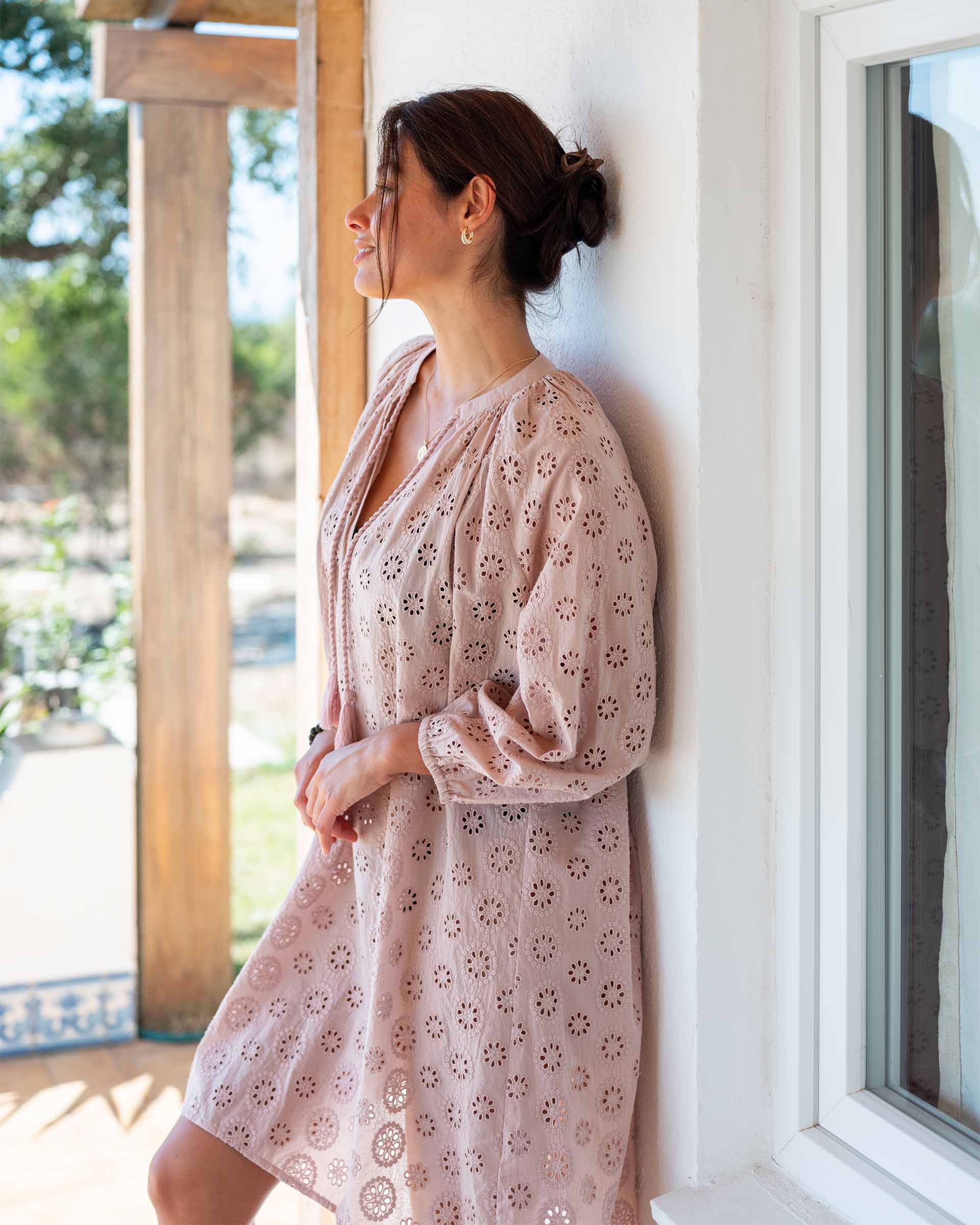 Women's Light Pink Eyelet Coverup Dress Perfect for Resort Lounging