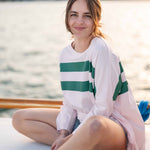 Women's Pink Green Striped Slub Tee