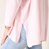 Women's Pink Green Striped Slub Tee