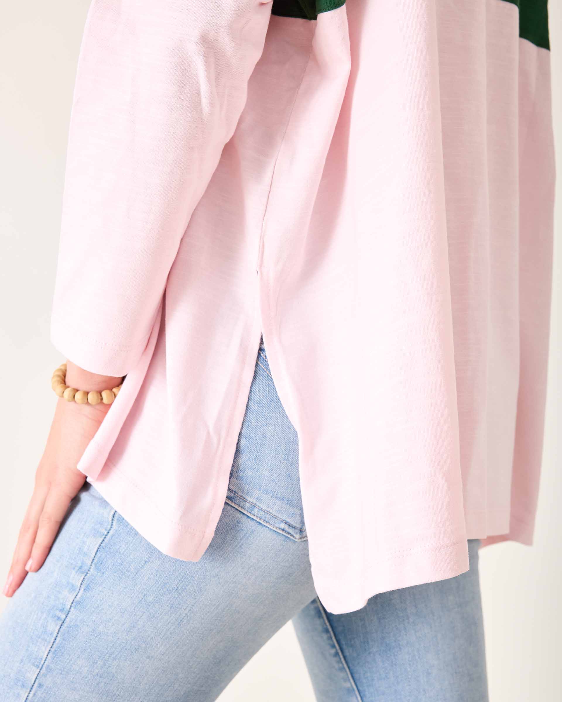 Women's Pink Green Striped Slub Tee