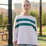 Women's Pink Green Striped Slub Tee