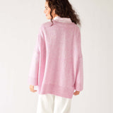 Women's Light Pink Midweight Loose Fitting V-neck Sweater Rear View 