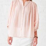 Women's Light Pink Ruffle Blouse Long Sleeve