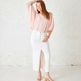 Women's Light Pink Ruffle Blouse Long Sleeve