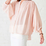 Women's Light Pink Ruffle Blouse Long Sleeve