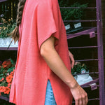 Women's One Size Pink Short Sleeve Sweater With Buttons Down Back Casual Day Outfit