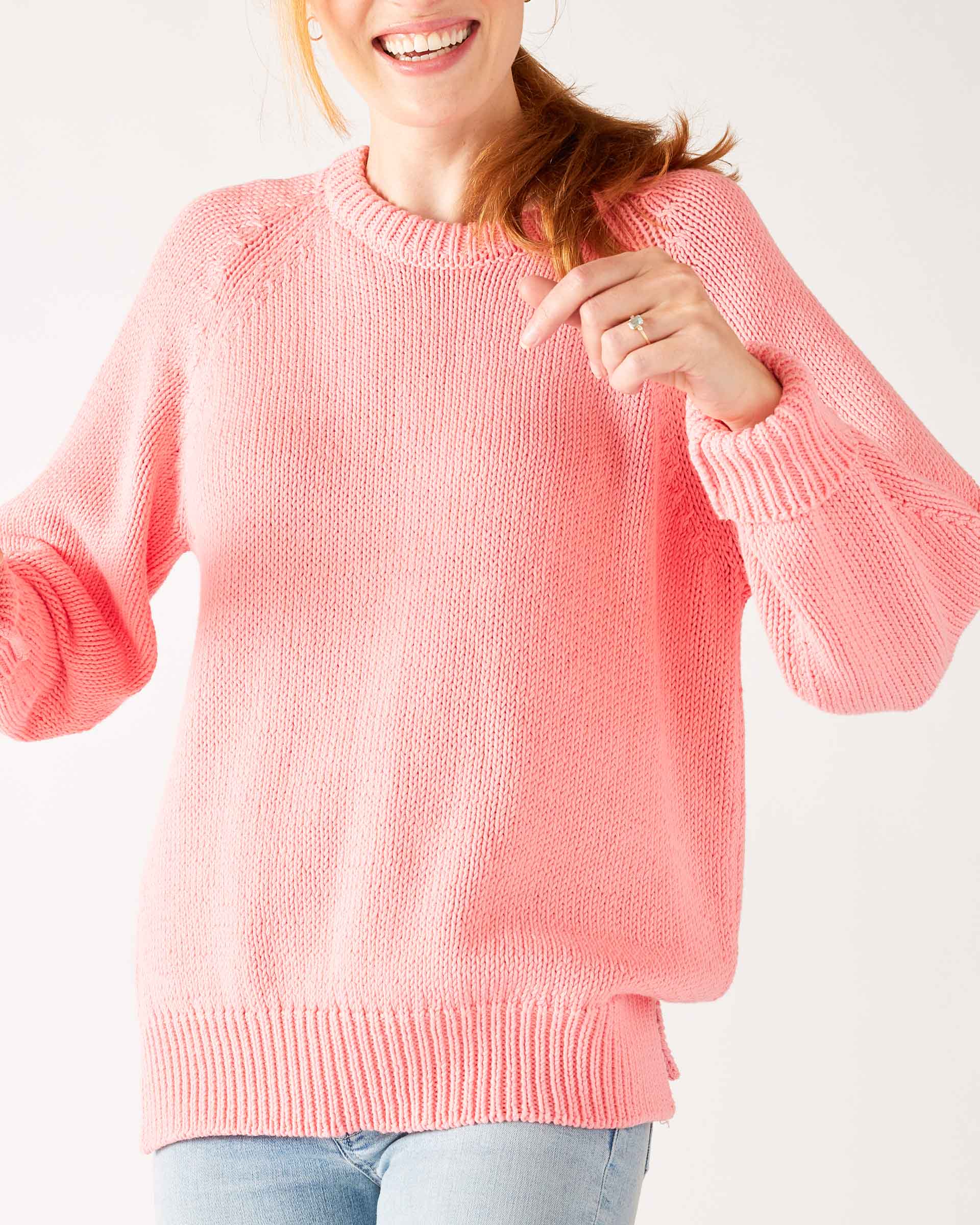 Women's Light Pink Soft Crewneck Stitched Sweater Front View