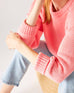 Women's Light Pink Soft Crewneck Stitched Sweater Side View Close Up Cuff Detail