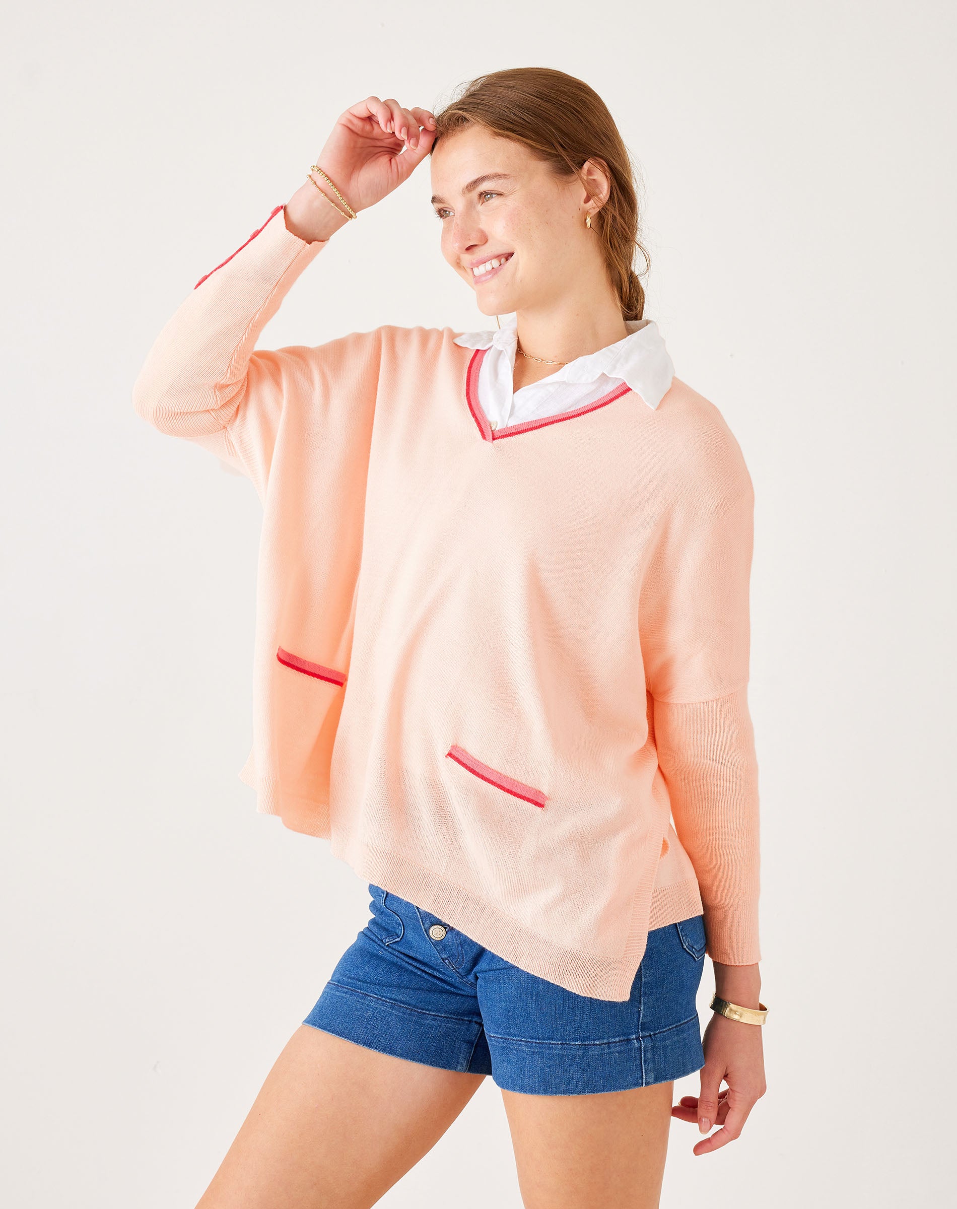 Women's Light Pink Vneck Oversized Sweater